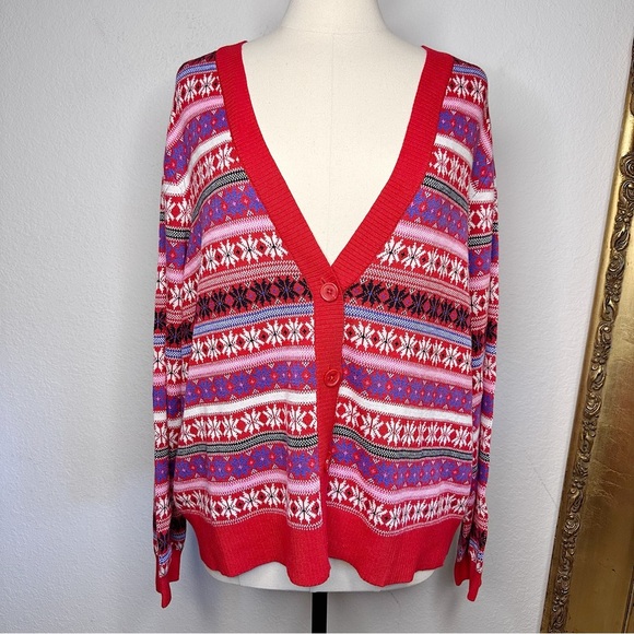 NWT Lane Bryant Classic Long Sleeve Button Front Fair Isle Cardigan Size 26/28 - Picture 4 of 11